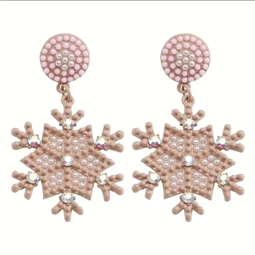 NWT Tan Rhinestone Snowflake earrings - Picture 2 of 2